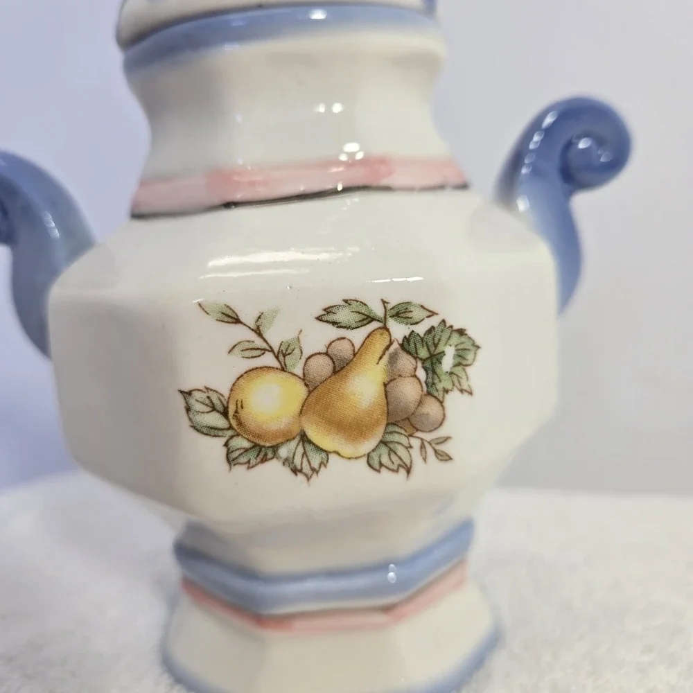 Vintage Footed Apothecary Jar Blue Floral Pattern Cottagecore Grannycore
